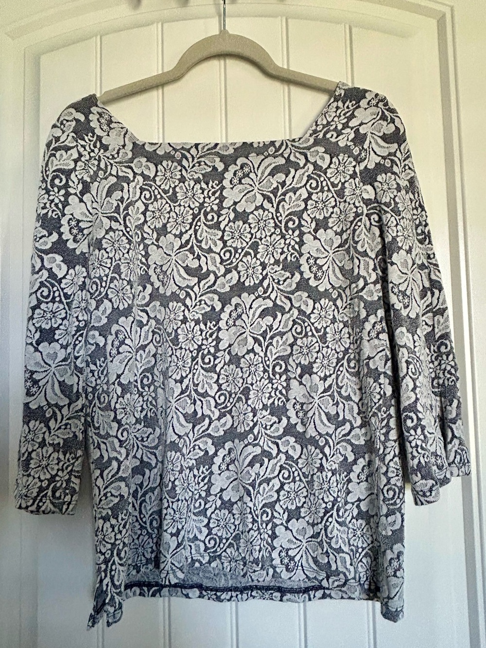 LOFT Floral Jacquard Square neck, 3/4 Sleeve Knit Top